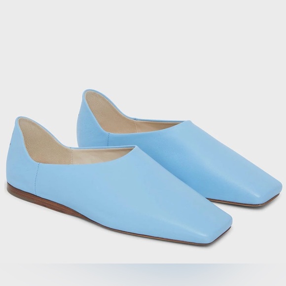 Mansur Gavriel Shoes - Mansur Gavriel Moroccan Babouche Blue Square Toe Leather Flats